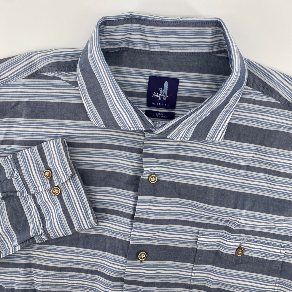 Johnnie-O Button Down Shirt Mens Large Blue Striped Long Sleeve Pocket 8087